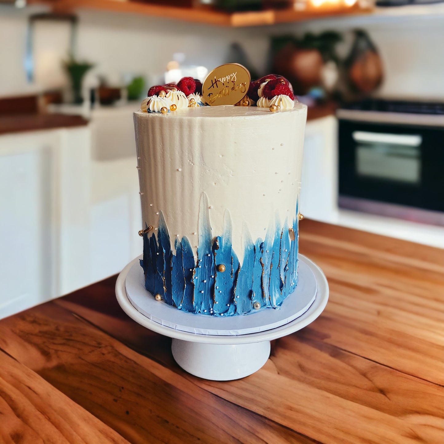 Blue Texture Topped with Raspberries