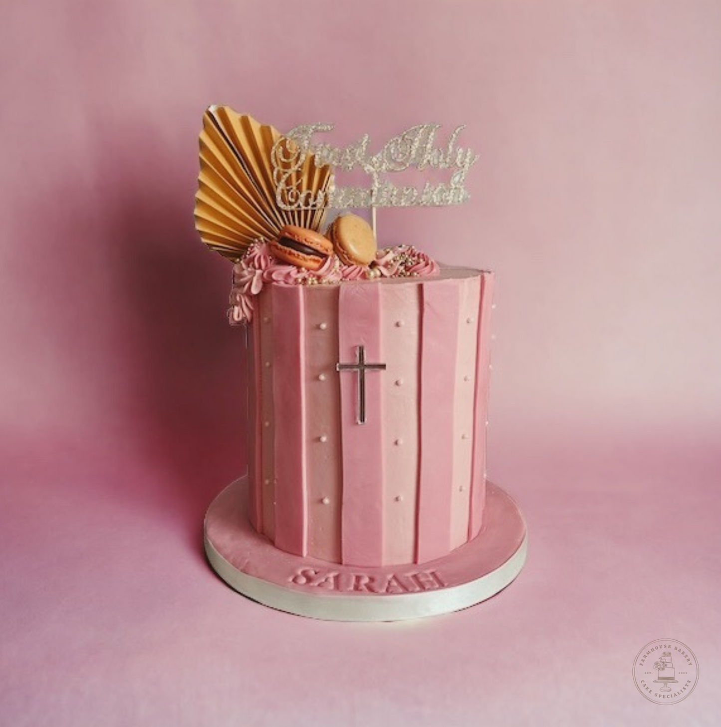 Pink communion cake